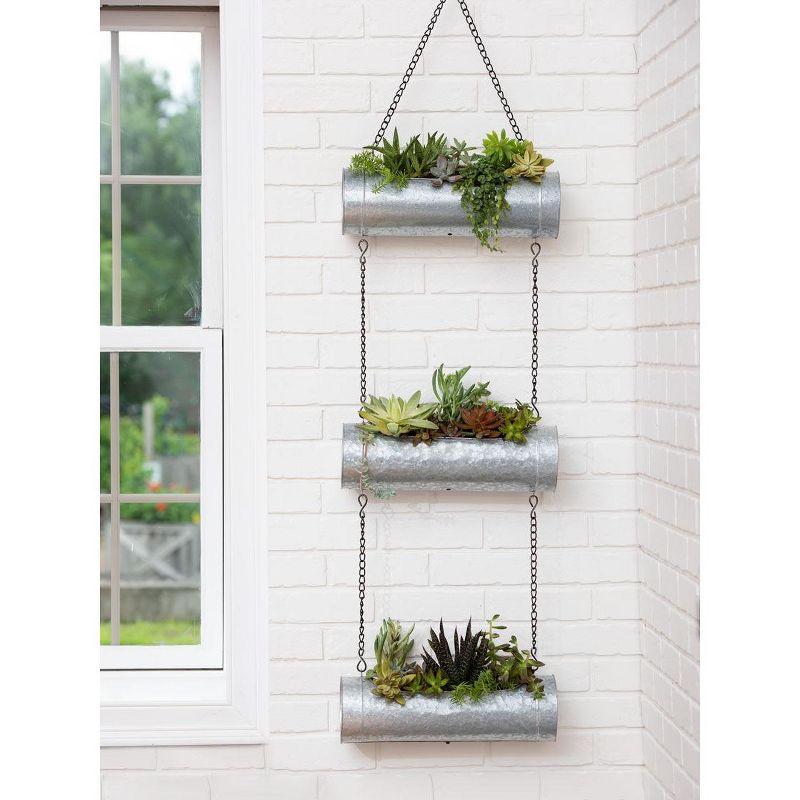 Gardener's Supply Company Galvanized Triple Hanging Planter | 3 Tier Sturdy Metal Rustic Farmhouse Decorative Wall Planters for Indoor & Outdoor, 2 of 8