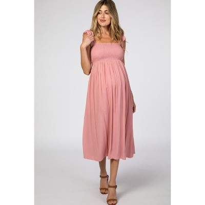 PinkBlush Pink Smocked Tie Strap Maternity Midi Dress