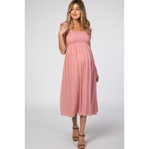PinkBlush Pink Smocked Tie Strap Maternity Midi Dress - 1 of 4