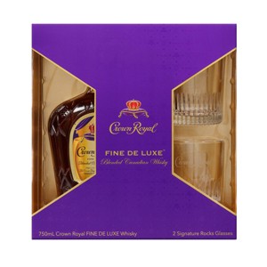 Crown Royal Fine De Luxe Canadian Whisky Gift Set - 750ml Bottle with Rocks Glasses - 1 of 3