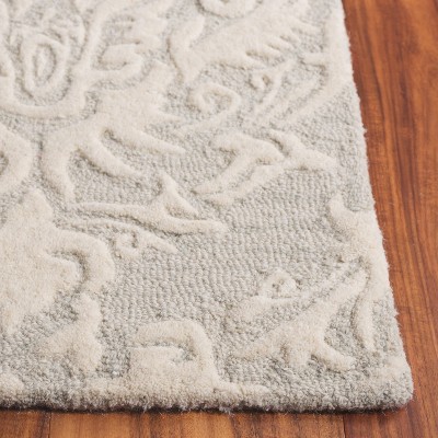 Sage and Ivory Floral Handmade Wool Area Rug 3' x 5'
