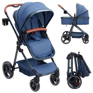 Convertible Baby Stroller, 2 in 1 Foldable Pushchair for Newborn, High Landscape Bassinet Pram, Adjustable Canopy, 5-Point Harness for Toddler - 1 of 4