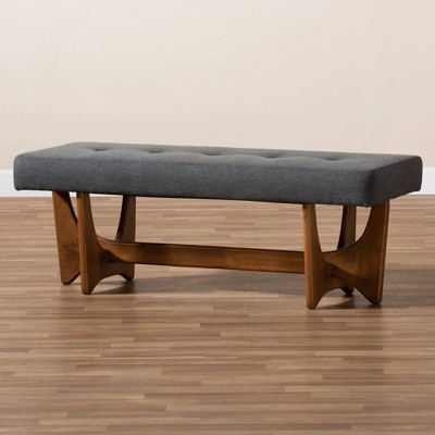 Theo Dark Grey Upholstered Walnut Mid-Century Modern Bench