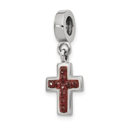 Black Bow Jewelry Sterling Silver and Dark Red Crystal Cross Dangle Bead Charm