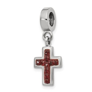 Black Bow Jewelry Sterling Silver and Dark Red Crystal Cross Dangle Bead Charm - 1 of 3