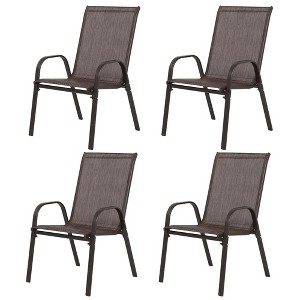 VYNXARIA 4 Piece Patio Chairs, Set of 2 Garden Chairs with Armrest High Backrest for Garden Patio Pool Beach Yard Space Saving ( Brown) - 1 of 4
