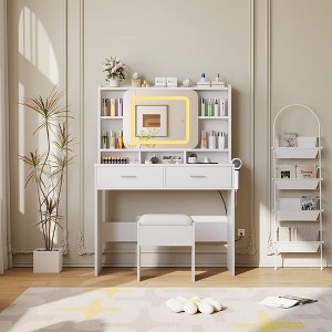 CuisinSmart Vanity Desk with Mirror, Vanity Table and Chair Set with 2 Drawers+Charging Station, Modern Bedroom Dresser with 3 Modes LED Lights - 1 of 4