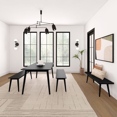 72" Black Solid Wood Mid Century Modern Dining Table for 6
