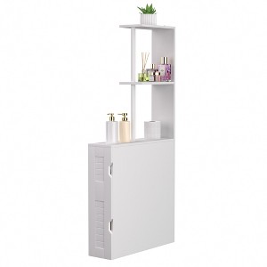 VECELO Narrow Bathroom Storage Cabinet, Slim Bathroom Storage Organizer with 2 Open Shelves & Door, Freestanding Floor Cabinet for Small Spaces, White - 1 of 4