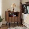 19.7" Mid Century Modern Fluted Nightstand with Drawers & Open Storage, Solid Wood Legs Walnut Bedside Table for Bedroom – Bekrvio - 3 of 4