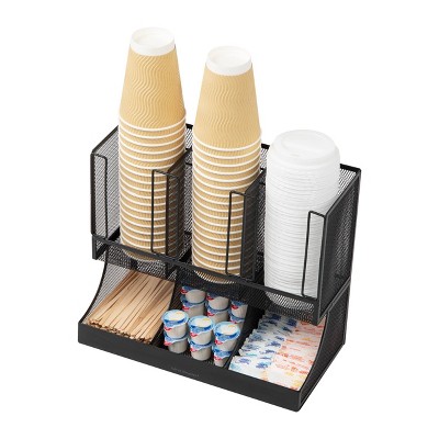 Black Metal Mesh Coffee and Tea Condiment Organizer Station