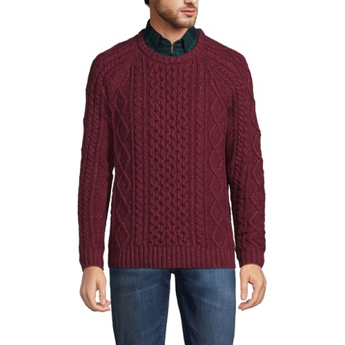 Burgundy Wool and Cashmere Aran Crewneck