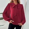 Coolmee Women's Long Sleeve Shirts Bow Tie Neck Casual Satin Blouse Tops for Business Office Work - 4 of 4