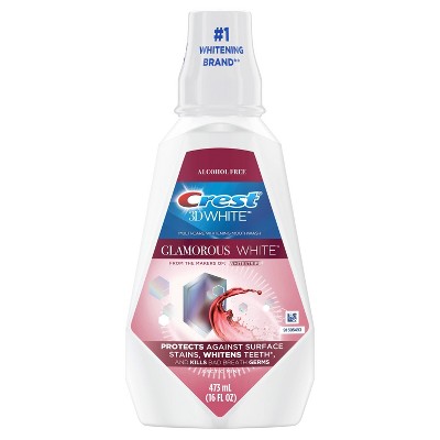 Crest 3D White Glamorous White Alcohol Free Multi-Care Whitening Mouthwash, Fresh Mint, 16 fl oz (473 mL)