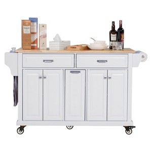 Okak Kitchen Island With Storage and Rubber Wood Countertop, 5 Wheels Kitchen Cart with Ample Storage, Countertop Organizer for Dining Room - 1 of 4