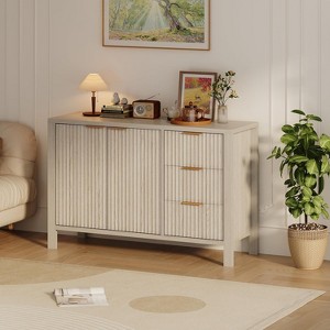 Modern Buffet Fluted Sideboard Storage Cabinet for Living Room, Hallway, Oak - 1 of 4