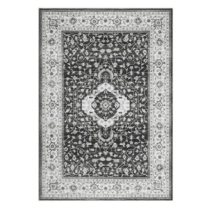 Belgian Wool-Feel Persian Area Rug, Foldable Polyester, Flower Print, Washable, Non-Slip for Hallway, Kitchen, Entryway & Office - 1 of 4
