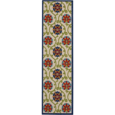 Aloha Floral Bliss Indoor/Outdoor Blue Multicolor Flat Woven Rug