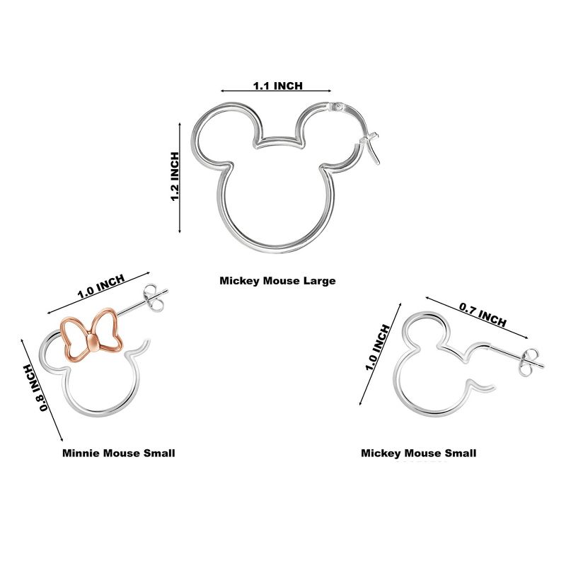 Disney Womens Mickey Mouse Sterling Silver Outline Small Hoop Earrings, 4 of 6