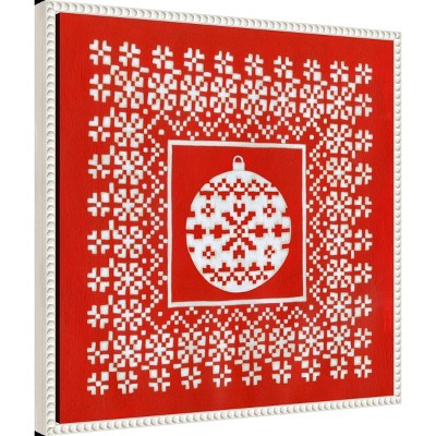 22"x22" Red and White Christmas Canvas Print with Geometric Patterns