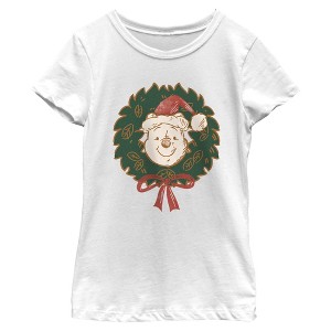 Girls Winnie the Pooh Christmas Wreath Portrait T Shirt - 1 of 4