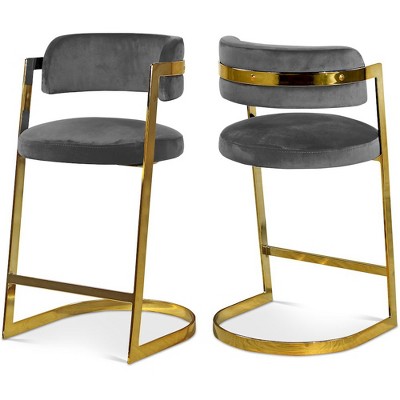 Meridian Furniture,Stephanie Grey Velvet Stool, Set of 2