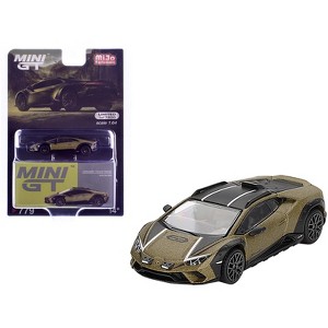 Lamborghini Huracan Sterrato Verde Gea Matt Green Metallic with Black Tio and White Stripes 1/64 Diecast Model Car by Mini GT - 1 of 4