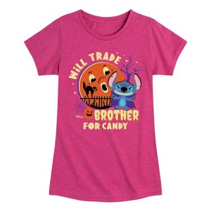Girls' - Lilo and Stitch - Will Trade Brother for Candy Fitted Short Sleeve Graphic T-Shirt - 1 of 4