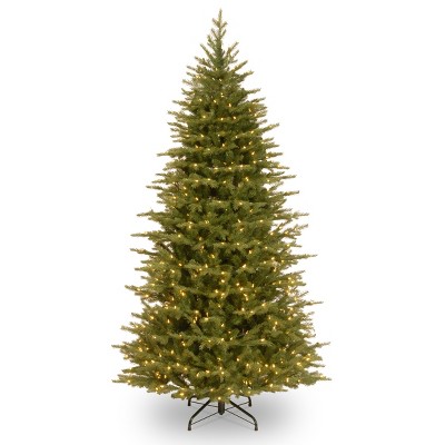 National Tree Company Pre-Lit 'Feel Real' Artificial Slim Christmas Tree, Green, Nordic Spruce, Dual Color LED Lights, Includes Stand, 6.5ft