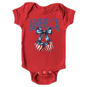 The Juniper Shop America Flag Cherries Coquette Baby Short Sleeve Bodysuit - 1 of 4