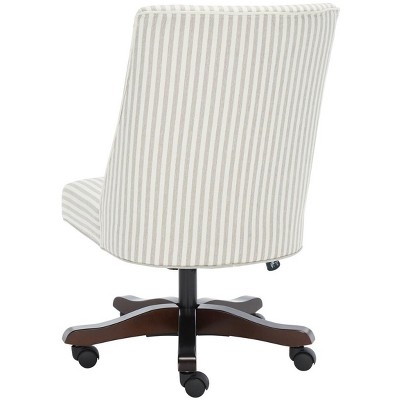 Beige Stripe Armless Swivel Desk Chair with Wooden Base