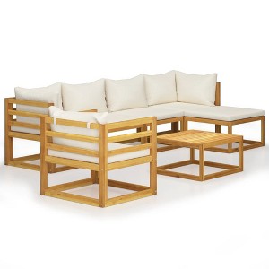 vidaXL 7 Piece Patio Lounge Set with Cushions - Outdoor Seating in Cream - Solid Acacia Wood - Includes Coffee Table - Suitable for Garden or Patio - 1 of 4