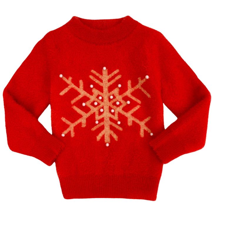 Girls Snowflake & Pearls Fuzzy Holiday Sweater - Mia Belle Girls, 2 of 7