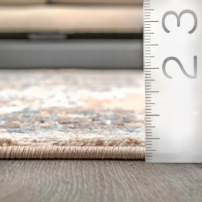 Beige and Gray Synthetic Medallion Runner Rug, 2' x 8'
