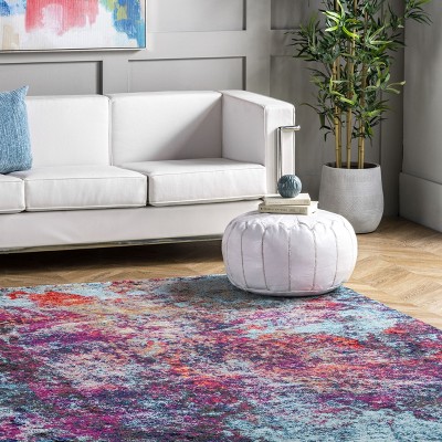 Multi Abstract Synthetic 6'7" x 9' Non-Slip Area Rug