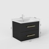 Gulches 24 in 1 Sink Wall-Mounted Vanity Black Bath Vanity with White Ceramic Top Double Drawers Gold Metal Long Handle - 4 of 4