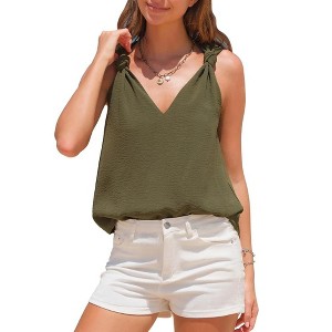 EXLURA EXLURA Womens Summer Tank Tops Casual V Neck Knotted Sleeveless Cami Blouses Fashion Cute Shirts Beach Vacation 2025 Black - 1 of 4