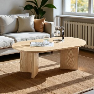 Mshliw 39.37'' Oval Coffee Table with Pedestal Base, Dining Table, MDF Small Living Room Table for Apartment or Bedroom - 1 of 4