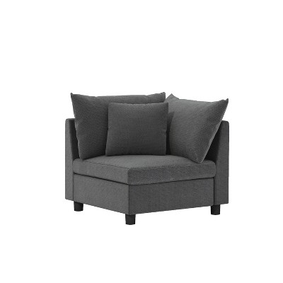 Corner Seat Modular Sectional Sofa Unit, Chenille Upholstery, Armrest Storage, USB, Gray