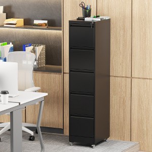 ACEPANO 64.21 in. H Metal Decorative Storage Cabinets with 5 Drawer & Wheels For Home & Office-Black - 1 of 4