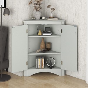 NicBex Modern Triangle Bathroom Corner Cabinet with 3 Adjustable Shelves,Freestanding Storage Cabinet with Anti-Tipping Device for Bathroom - 1 of 4