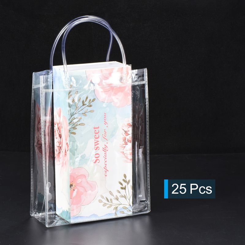 Unique Bargains Party Wedding Reusable Mini PVC Plastic Gift Wrap Tote Bag with Handles Clear 6.3" x 5.9" x 2.8" 25 Pack, 4 of 6