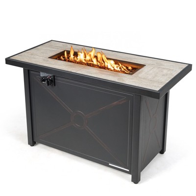 Tangkula 42" Rectangular Propane Gas Fire Pit 60,000 Btu Heater Outdoor Table W/ Cover