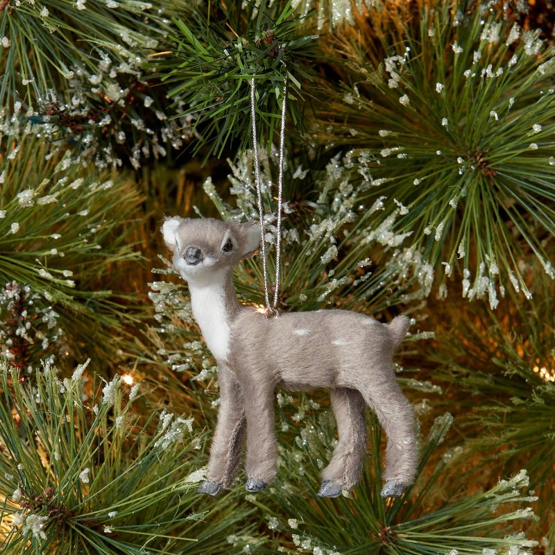 Faux Fur Fawn Christmas Tree Ornament Gray - Wondershop&#8482;, 2 of 4