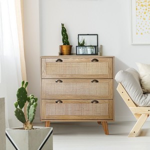 Captiva Designs Boho Rattan Nightstand Dresser Cabinet with Natural Rattan Drawer for Entryway, Living Room, Closet - 1 of 4