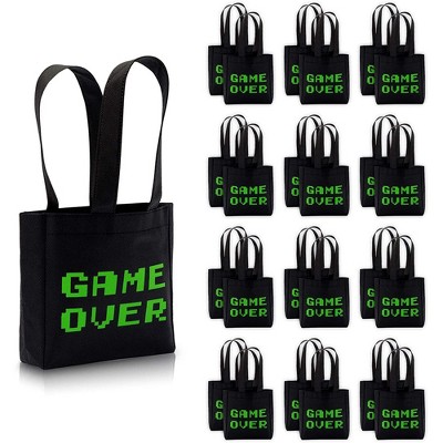 Blue Panda 24-Pack "Game Over" Video Game Party Favors Tote Bags Small Gift Bags (Black, 6.5 x 7 x 1.77 In)