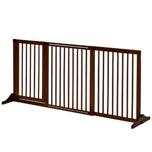 Resenkos Freestanding Length Adjustable Wooden Pet Gate with Lockable Door 3 Panels, Brown - 1 of 4