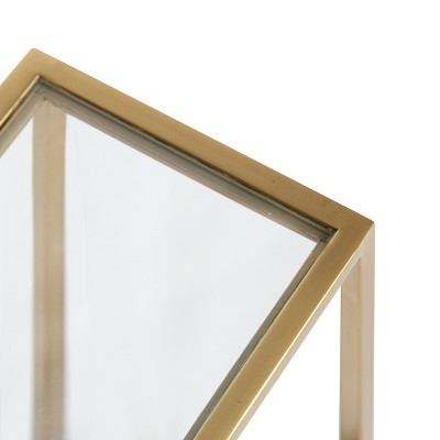Jaspur Gold and Clear Square Metal and Glass Accent Table