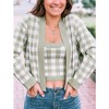 Women's Gingham Cropped Tank And Sweater Set - Blue Blush - 2 of 3