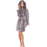 Alexander Del Rossa Women's Faux Fur Feather Hooded Robe, Soft Plush Fleece Knee Length Bathrobe with Hood
